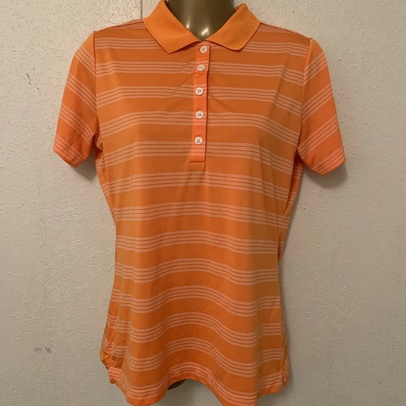 Nike Golf Tour Performance DRI FIT Polo Shirt Woman's M Stripped Neon Orange - Picture 1 of 6